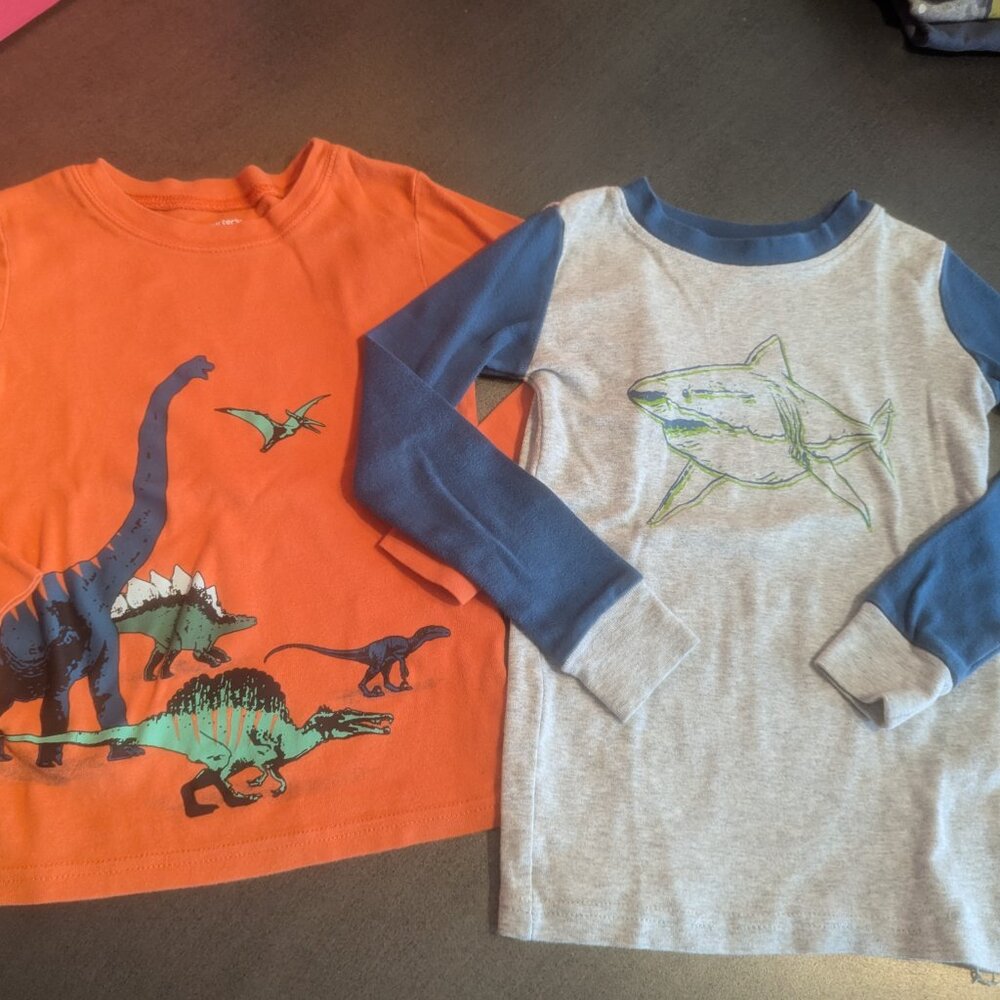 Bundle of Snug Fit PJ Tops - Shark and Dinos